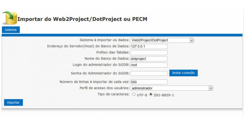 Importação de projetos do DotProject