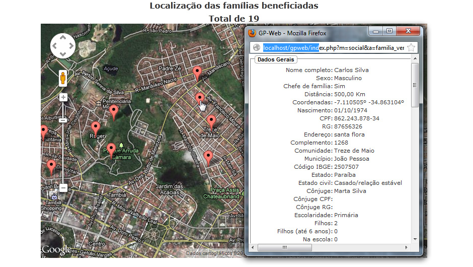 Localização dos beneficiário de um programa social